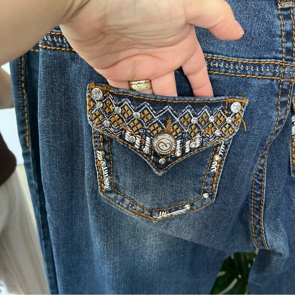✨ Shyanne Embellished Bootcut Jeans 29 REG | Western Crystal Stitch Denim