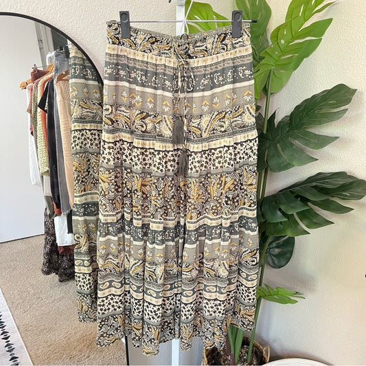 🌻 Böhme Boho Paisley Tiered Maxi Skirt S | Smocked Waist Festival Skirt