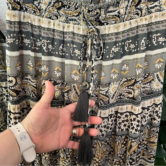 🌻 Böhme Boho Paisley Tiered Maxi Skirt S | Smocked Waist Festival Skirt