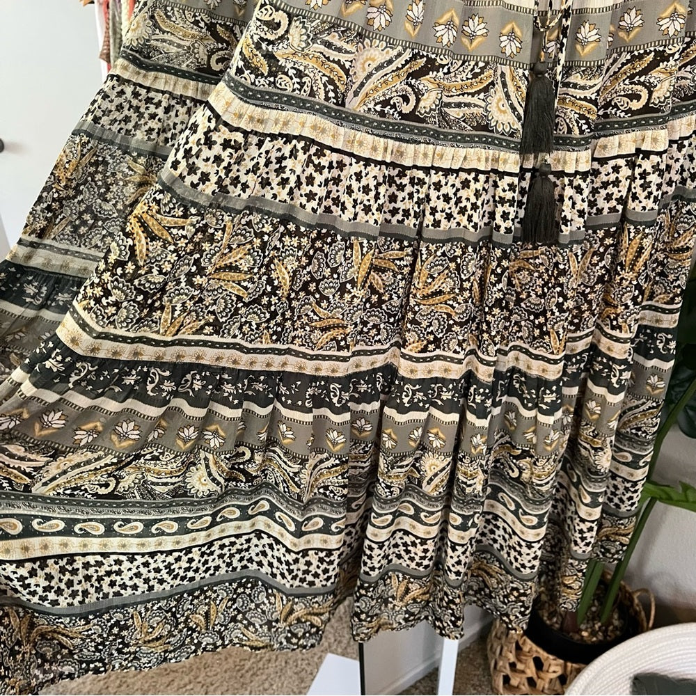 🌻 Böhme Boho Paisley Tiered Maxi Skirt S | Smocked Waist Festival Skirt