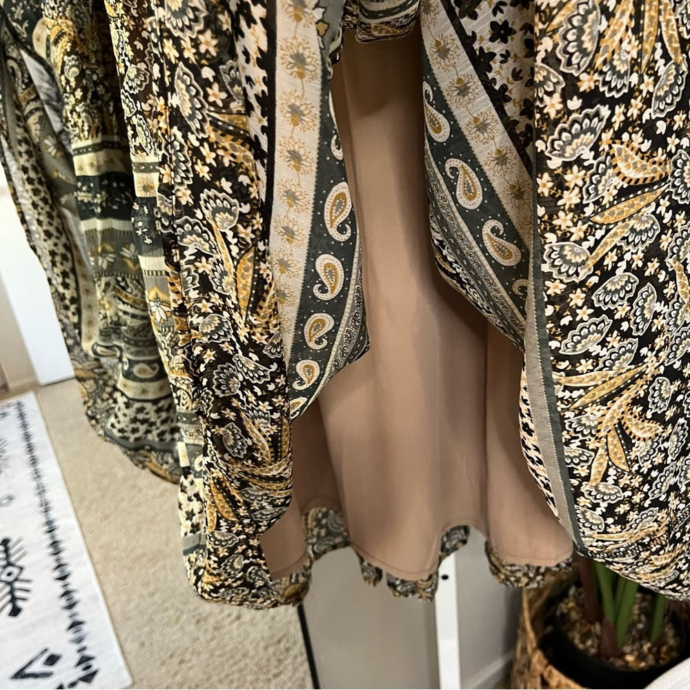 🌻 Böhme Boho Paisley Tiered Maxi Skirt S | Smocked Waist Festival Skirt