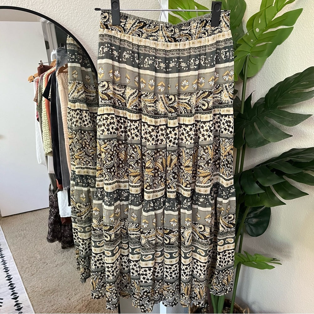 🌻 Böhme Boho Paisley Tiered Maxi Skirt S | Smocked Waist Festival Skirt