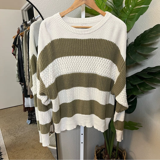 🫶 A New Day Olive & Cream Chunky Knit Slouch Sweater Sz XL | Cozy Knit Sweater