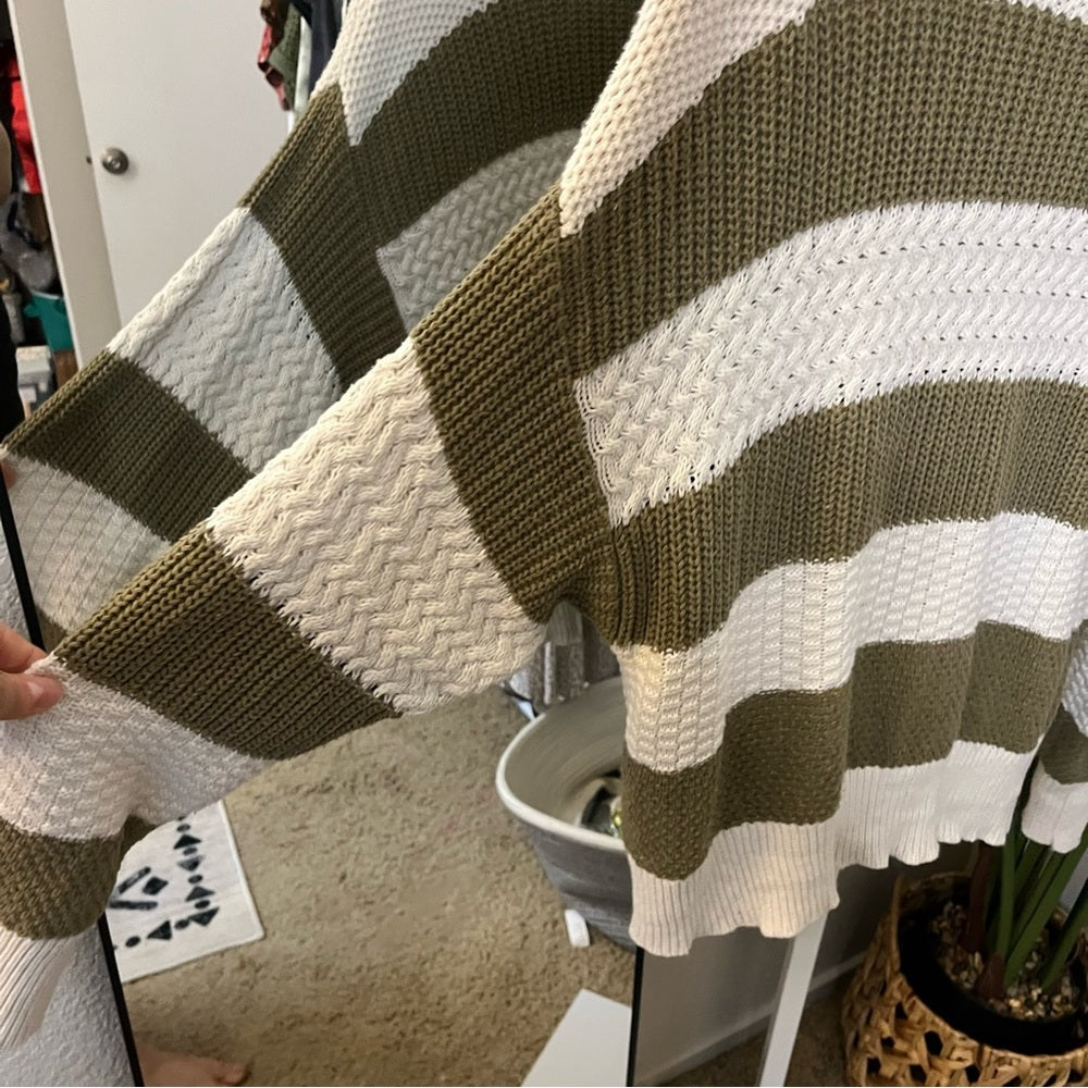 🫶 A New Day Olive & Cream Chunky Knit Slouch Sweater Sz XL | Cozy Knit Sweater