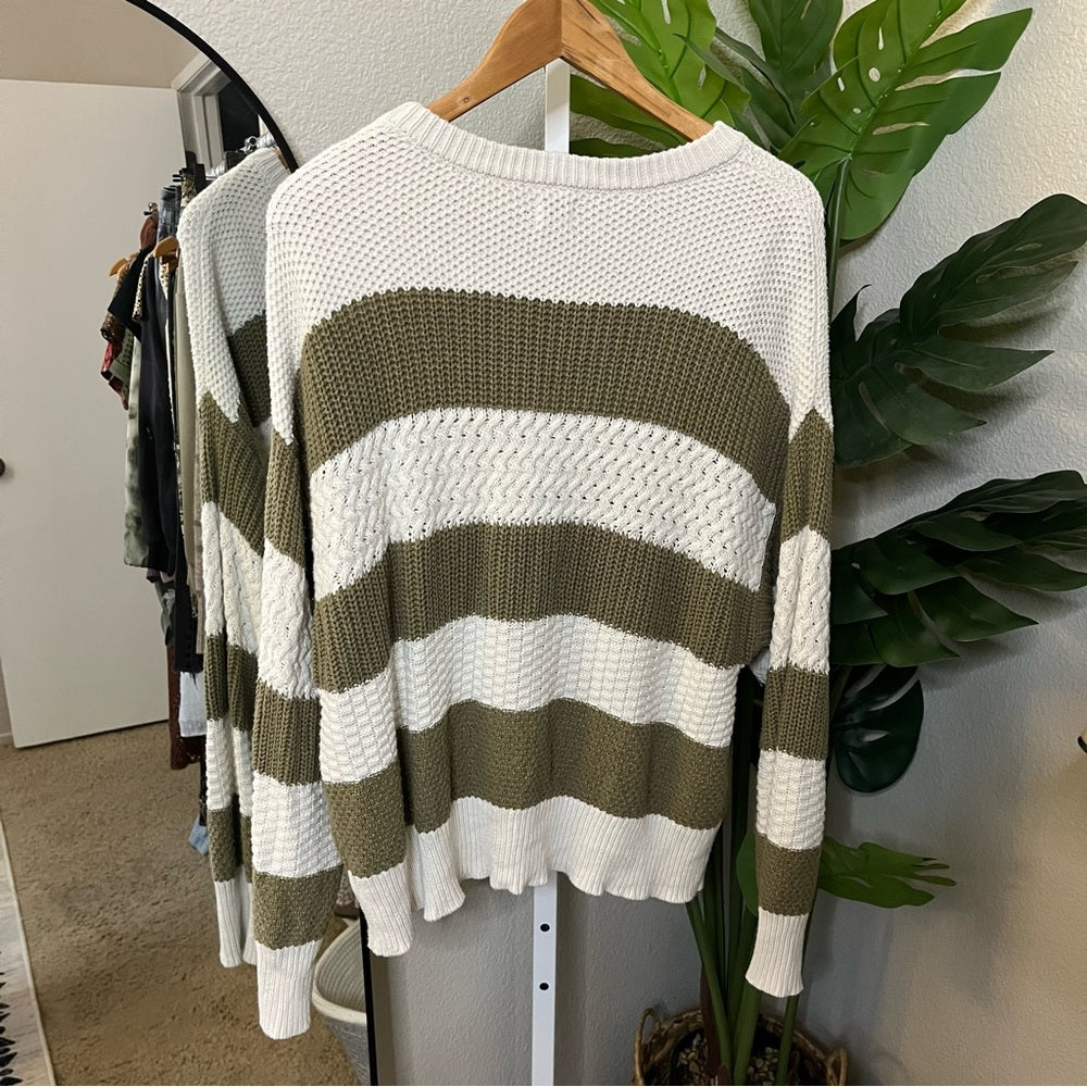 🫶 A New Day Olive & Cream Chunky Knit Slouch Sweater Sz XL | Cozy Knit Sweater
