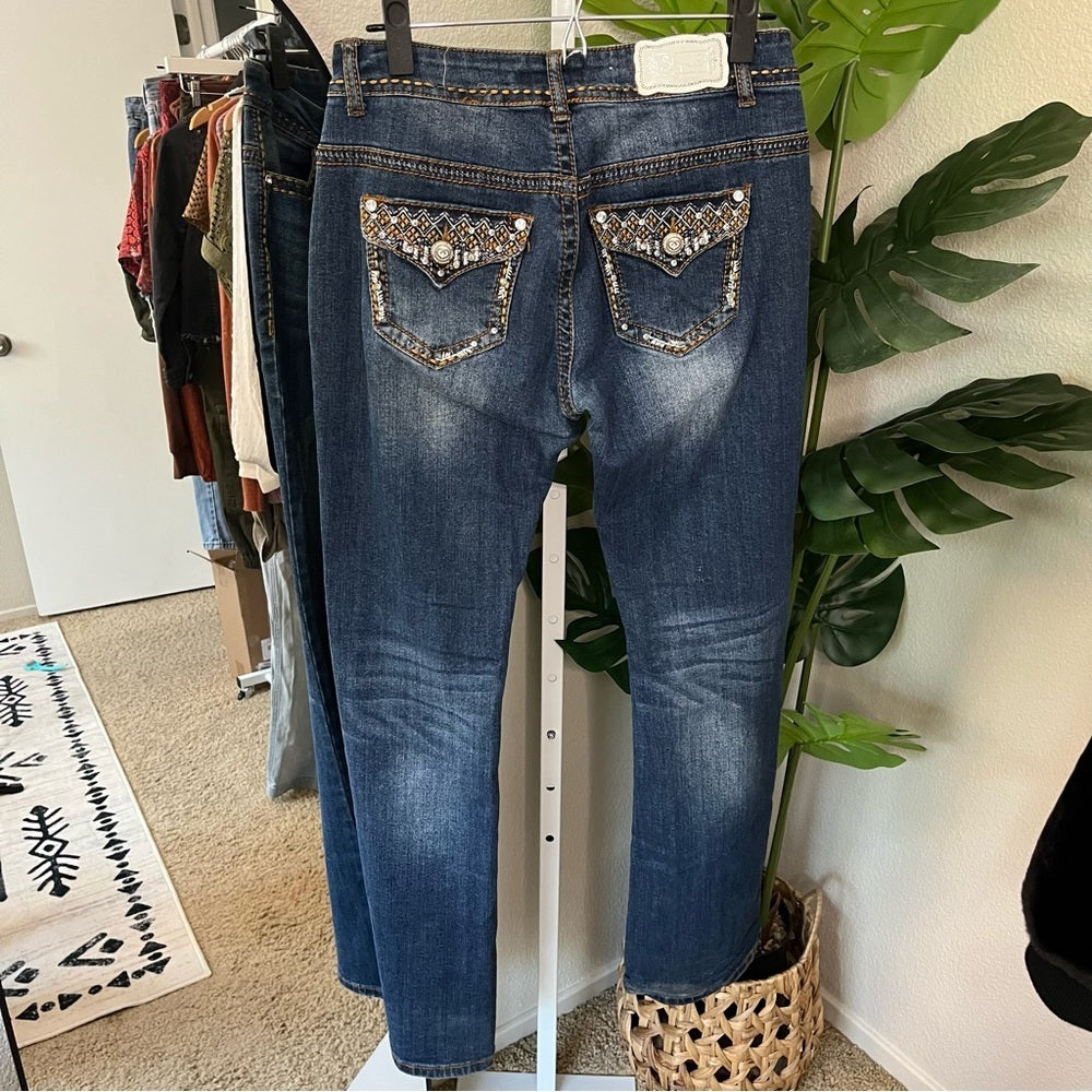 ✨ Shyanne Embellished Bootcut Jeans 29 REG | Western Crystal Stitch Denim
